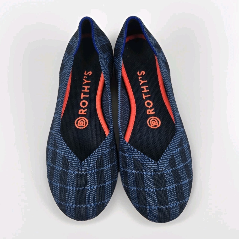Rothy's The Flat Indigo Gingham Retired Women's Size 6 NICE CONDITION